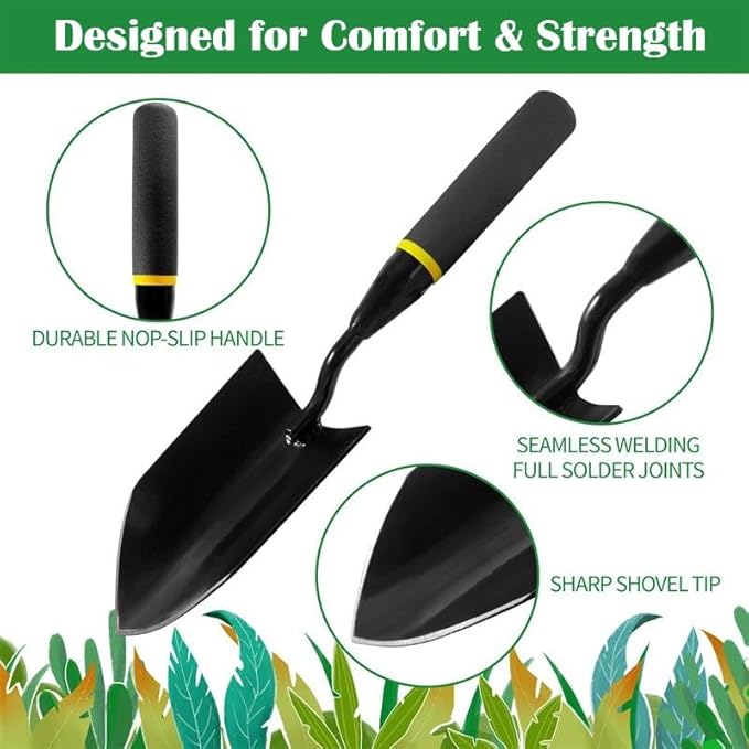 2-in-1 Trowel and Transplanter Gardening Tool Set, Outdoor Hand Tools, with Non-Slip Handle and Protective Blade Covers, Ideal Gardening Gifts for All (Black)