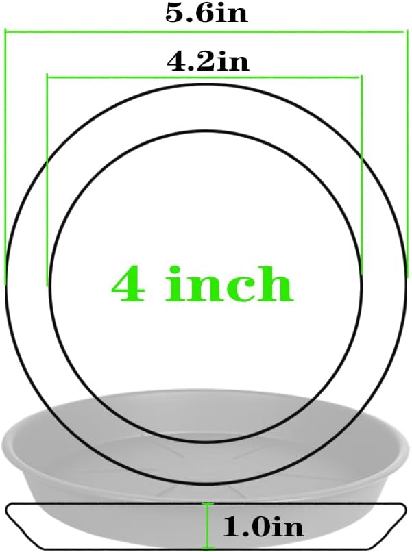 6 Pack of Plant Saucer Tray 4 6 8 10 12 14 17 19 22 25 inch, Heavy Duty Plastic Pot Plant Drip Trays Saucers for for Indoors Outdoor, Plant Water Tray for Planters 3-5" (4", Light Gray)