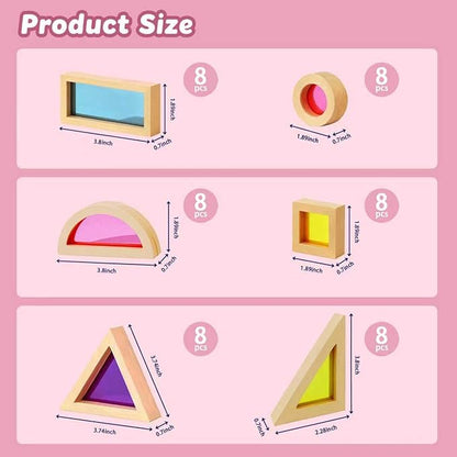 Wooden Rainbow Building Blocks for Kids 48 Pcs Wooden Blocks for Toddlers Rainbow Stacker Stacking Blocks Preschool Educational Toys -Geometry Blocks for Boys Girls