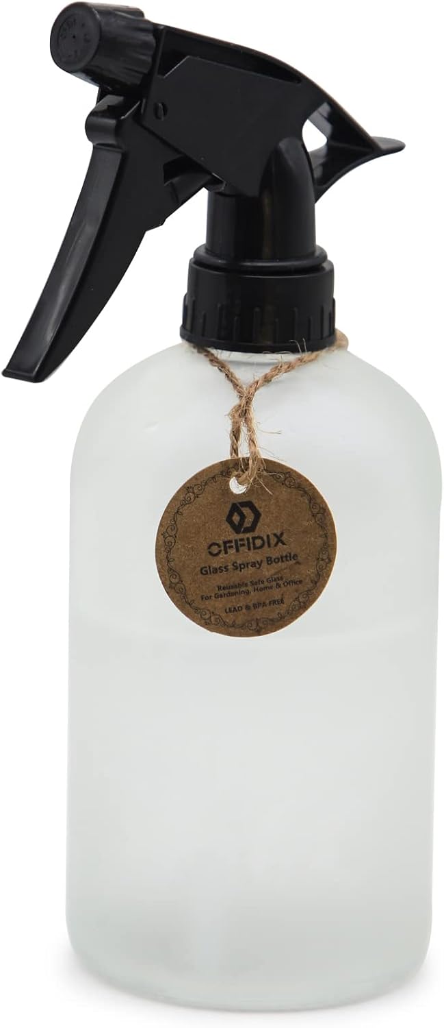 OFFIDIX Glass Spray Bottle,Plant Mister,Pressure Watering Can,Water Spray Bottle with Adjustable Nozzle,0.43L/15.17oz Handheld Spray Bottles for Outdoor Indoor Garden,Cleaning Solutions（Frosted Clear）
