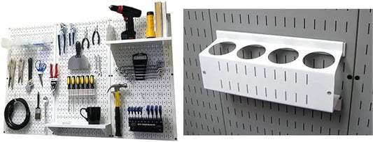 Wall Control 4 ft. Metal Pegboard Organizer - Standard Tool Storage Kit & Spray Can Holder Bracket for Pegboard & Slotted Tool Board - White