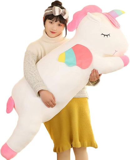 Giant Unicorn Stuffed Animal, Big Unicorn Plush Pillow Toy Gifts for Kids, Valentine, Christmas (White, 51.1 in)