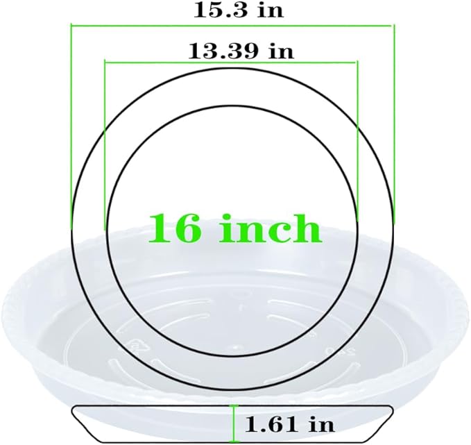 Plant Saucer 4 Pack of 16 inch, Clear Plastic Flower Plant Pot Saucer, Heavy Duty Plant Drip Trays Saucers for Indoor, Plant Water Tray for Planters