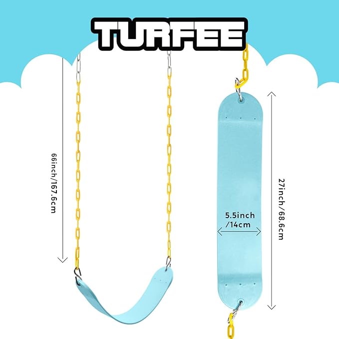 TURFEE Swing for Outdoor Swing Set - Pack of 1 Seat Replacement Kit with Heavy Duty Chains - Backyard Swingset Playground Accessories for Kids (Blue 2)