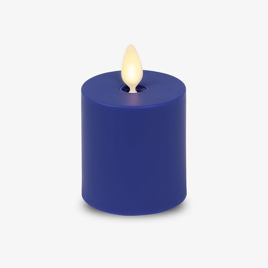 Luminara Outdoor Votive Flameless LED Candle, Vivid Ultramarine 2" x 3.2", Moving Flame Battery Operated Timer Remote Ready IPX4 Matte Plastic Finish
