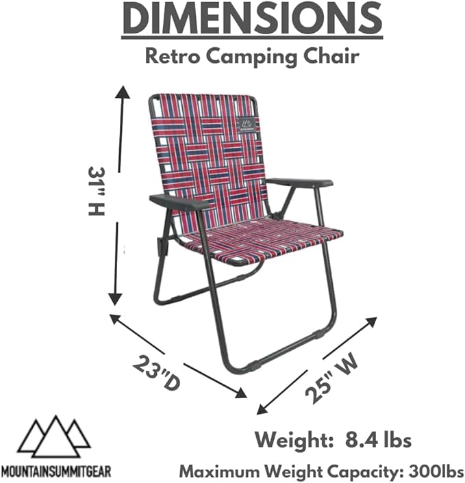 Retro Webbed Camping Chair - Lightweight, Foldable, Durable Steel Frame, 300lb Capacity, Vintage Red/Blue Stripes by Caddis Sports (4)
