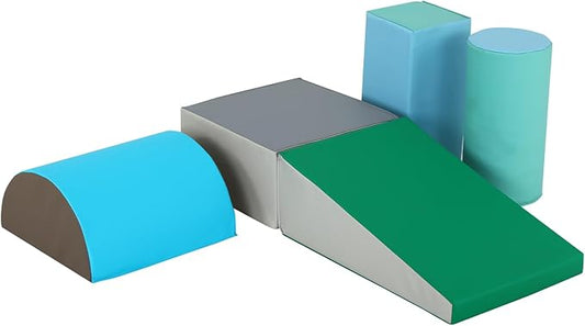 PayLessHere Climbing Toys for Toddlers 5 Piece Corner Foam Climbing Blocks Set with Soft Foam and Strong Structure for Babies 1-3 Crawling and Sliding Activity Play Indoor(Blue, 5 Piece)