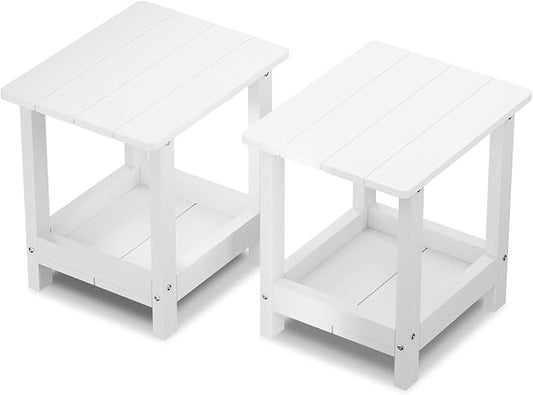 Outdoor Side Table for Garden, Lawn, Living Room Adirondack Tables for Outside 2-Tier HDPE Waterproof Small Outside Side Tables for Patio End Table for Adirondack Chair, 2 Pcs, White