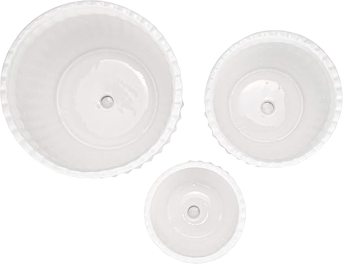 Yesland Ceramic Flower Plant Pots with Saucer, Set of 3 in Different Sizes, Modern Round Ceramic Succulent Planter Pots with White Stripe Texture for Garden