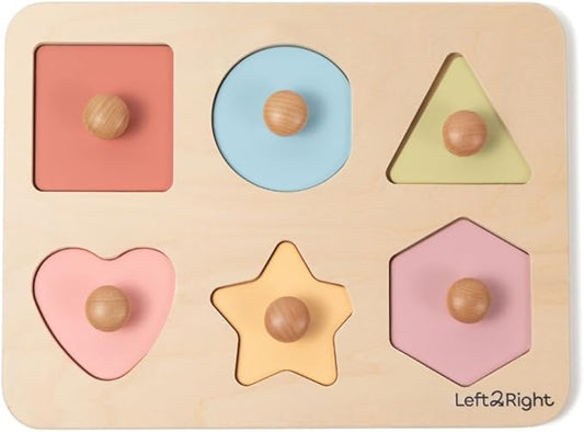 LEFT2RIGHT Wooden Puzzles for Toddlers 2-4 | Montessori Toys for 1-4 Year Olds | Educational Shape Edition Puzzle for Motor Skills & Sensory Learning | Wooden Toddler Puzzles Ages 1-3 Shape Edition