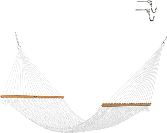 Original Pawleys Island Large White DURACORD® Rope Hammock with Extension Chains & Tree Hooks, Handcrafted in The USA, 450 LB Weight Capacity, 13 ft. x 55 in.
