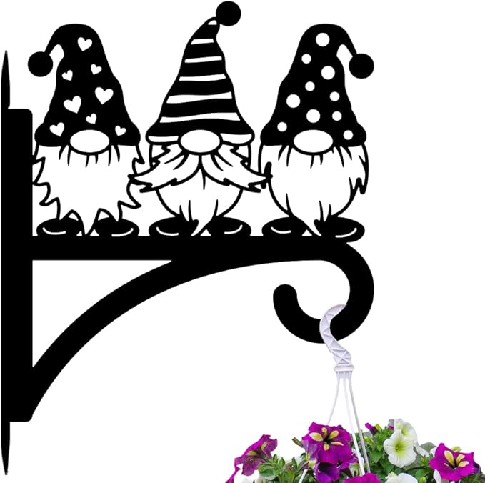 peacoblue Iron Plant Hangers Hooks for Outdoor Indoor Hanging Plants Flower Fern Pots, Lantern, Bird Feeder, 12”x14”Gnome Weather Resistant Metal Wall Brackets Holder for Porch, Garden, House(Gnome)