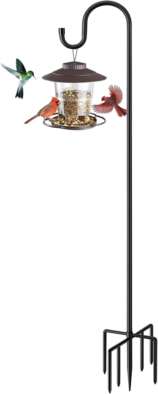 84" Shepherds Hooks for Outdoor with 7 Prongs Base, Heavy Duty Bird Feeder Pole for Hanging Lantern, Hummingbird Feeder, Shepherds Hook for Bird Feeders for Outside,1 Pack, Black