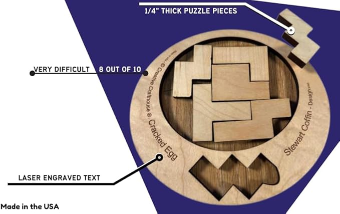 Difficult Puzzle for Adults - The Cracked Egg - 7 Piece Wood Brain Teaser Made in The USA from Creative Crafthouse