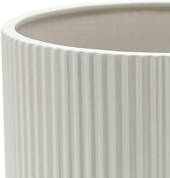 Amazon Basics Fluted Ceramic Round Planter, 8-inch, White