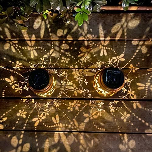 2 Pack Dragonfly Solar Lantern Lights Outdoor Decor, Hanging Metal Decorations Waterproof with LED Light, Landscape Lights for Garden Patio Yard Lawn Backyard Front Porch Gifts for Mom Grandma