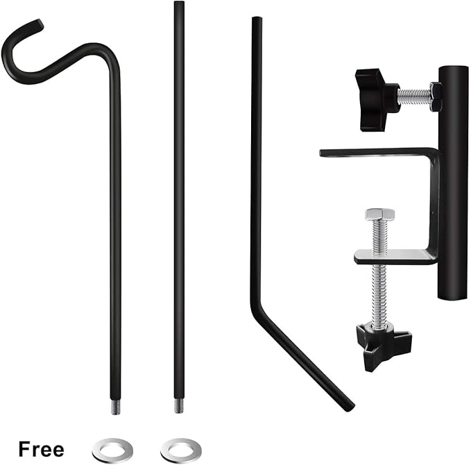 ERYTLLY Heavy Duty Deck Hook, Extensible and Adjustable Deck Hook with 2" Non Slip Horizontal Clamp for Hanging Bird Feeder, Plants, Suet Baskets,Wind Chimes,Lanterns and More