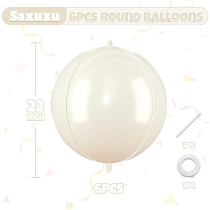 Beige Giant Foil Balloons, 6Pcs Large Metallic Cream Round Balloons, 22 Inch Big Round Foil Balloon for Cream Birthday Party Baby Shower Wedding Decorations