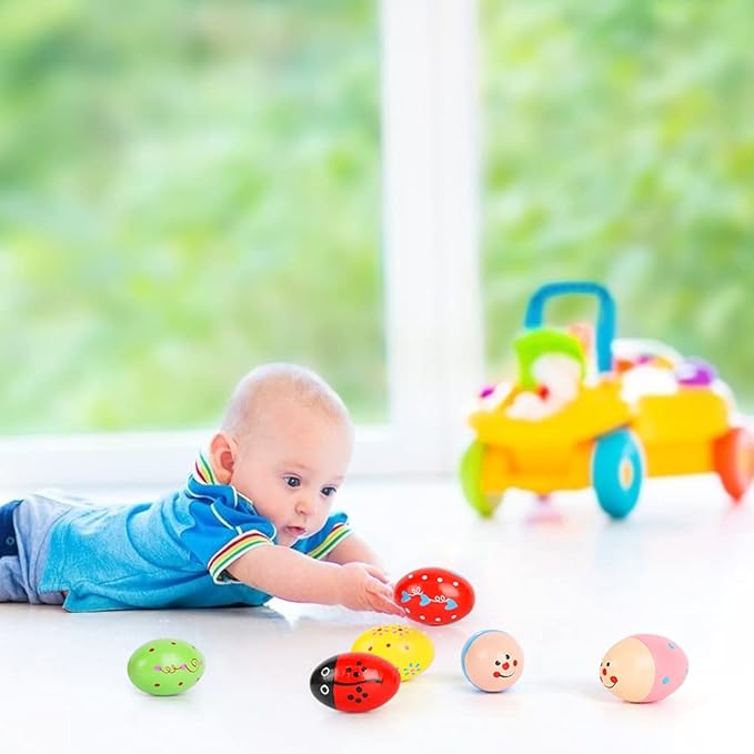 SallyFashion 6 PCS Wooden Shaker Eggs for Toddlers, Egg Maracas Percussion Shakers Musical Instruments for Party Favors Goodie Bag Stuffers Classroom Prizes