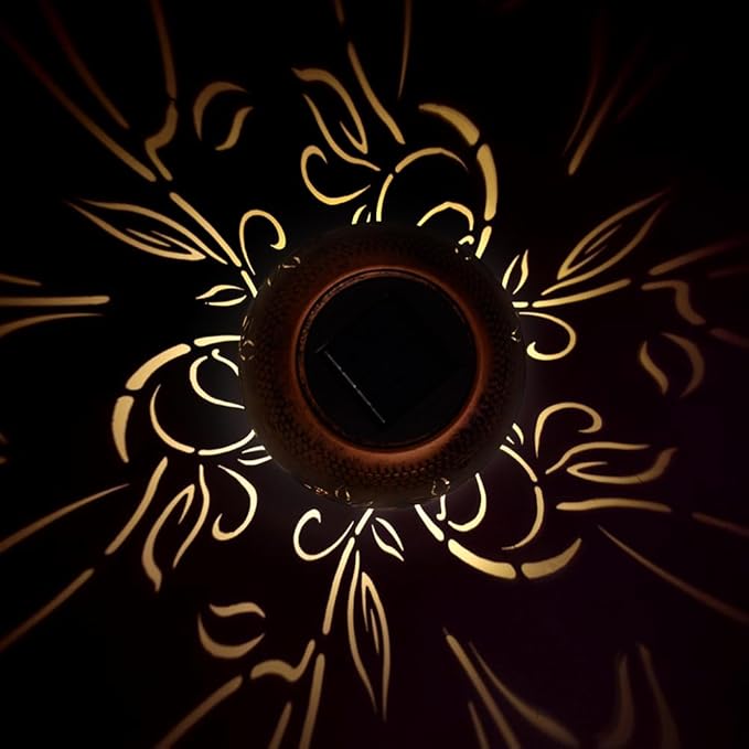 2 Pack Solar Lanterns Outdoor Waterproof, LED Hollow Out Flower Pattern Solar Lantern, Metal Decorative Solar Lanterns Outdoor for Desk Patio Garden Pathway Christmas Gifts