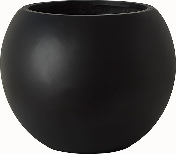 13.5 H x 17" Dia (12" Pot Opening) Black Round Fiberstone Planter with Drainage Hole, Indoor/Outdoor Large Plant Pot for Home Patio Garden, Ideal for Large Plants
