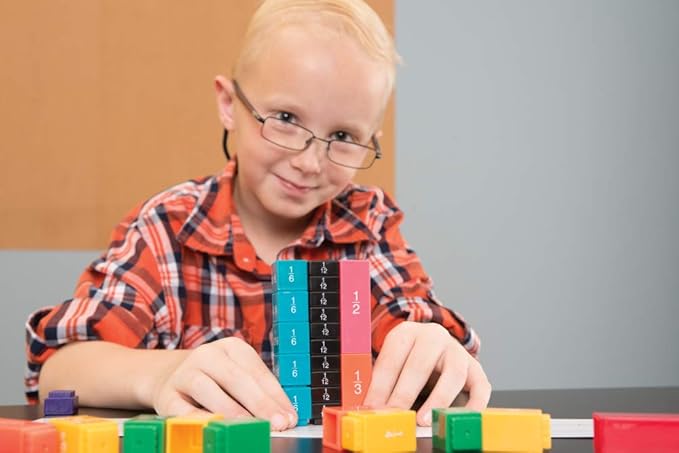 hand2mind Rainbow Fraction Tower Cubes, Montessori Math Materials, Fraction Manipulatives, Unit Fraction, Fraction Cubes, Math Manipulatives for Elementary School, Homeschool Supplies (15 Sets)