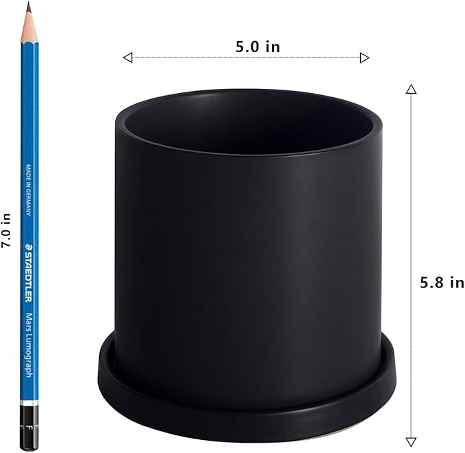 Planters for Indoor Plants Ceramic Flower Succulent Plant Pots with Drain Hole Saucer Decor for Home Office (5 inch Black)