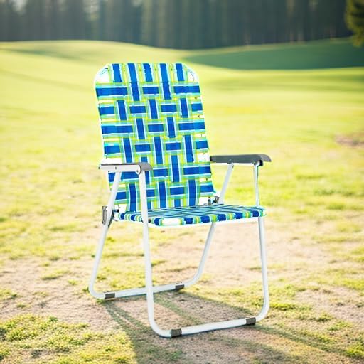 VINGLI Patio Lawn Webbed Folding Chairs 1 Piece, Outdoor Beach Chair Portable Dining Chair for Outdoor Yard, Garden (Blue, Classic)