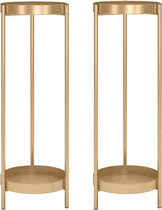 2 Tier Metal Flower Plants Holder with 2 Removable Display for Indoor or Outdoor,Pot Plant Planter Display (Gold 2P)