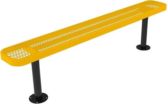 Heavy-Duty Outdoor Bench Thermoplastic Coated, Expanded Metal, Commercial-Grade Seating, Made in America (Surface Without Back, 6 Ft, Textured Yellow)