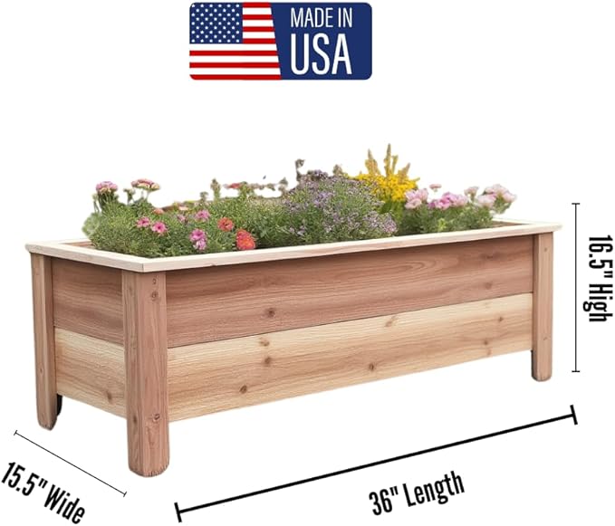 Handmade Custom Heavy Duty Rectangular Raised Cedar Wood Garden Planter Box – 46", 36", 24" – Indoor/Outdoor Farmhouse Style for Flowers & Vegetables – Made in USA (36" L x 15.5" W x 16.5" H)