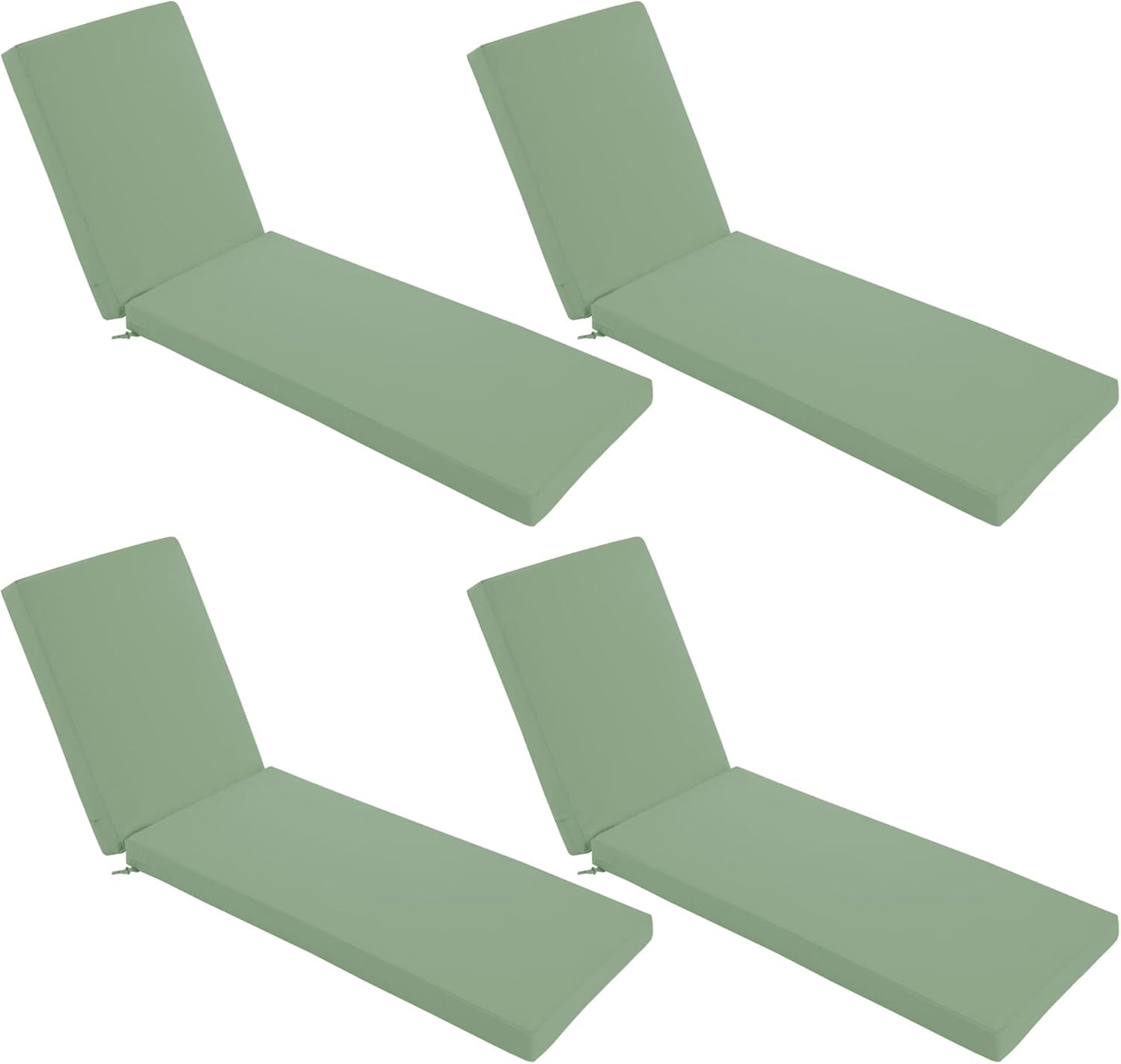 Chaise Lounge Cushions Outdoor Set of 4 - Waterproof and Fade Resistant Sun Lounger Replacement Cushions - Patio Lounger Pads with Removable Cover for Pool, Deck, 72 x 21 x 3 Inch, Sage Green