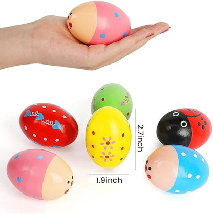 SallyFashion 6 PCS Wooden Shaker Eggs for Toddlers, Egg Maracas Percussion Shakers Musical Instruments for Party Favors Goodie Bag Stuffers Classroom Prizes