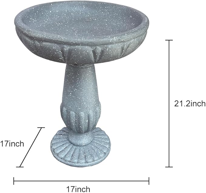SKYFIRE 21.2”H Bird Baths for Outdoors- Fibre Reinforced Concrete Tall Bird Bath Stylish with Pedestal for Garden, Patio, Lawn, Backyard - 17”L X 17”W X 21.2”H Vintage Pedestal Outdoor Garden Birdbath