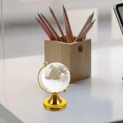 BESPORTBLE Crystal Globe Miniature Desktop World Globe with Stand World Map Handcraft Decoration Ornament for Living Room Bedroom Library Classroom Office Golden