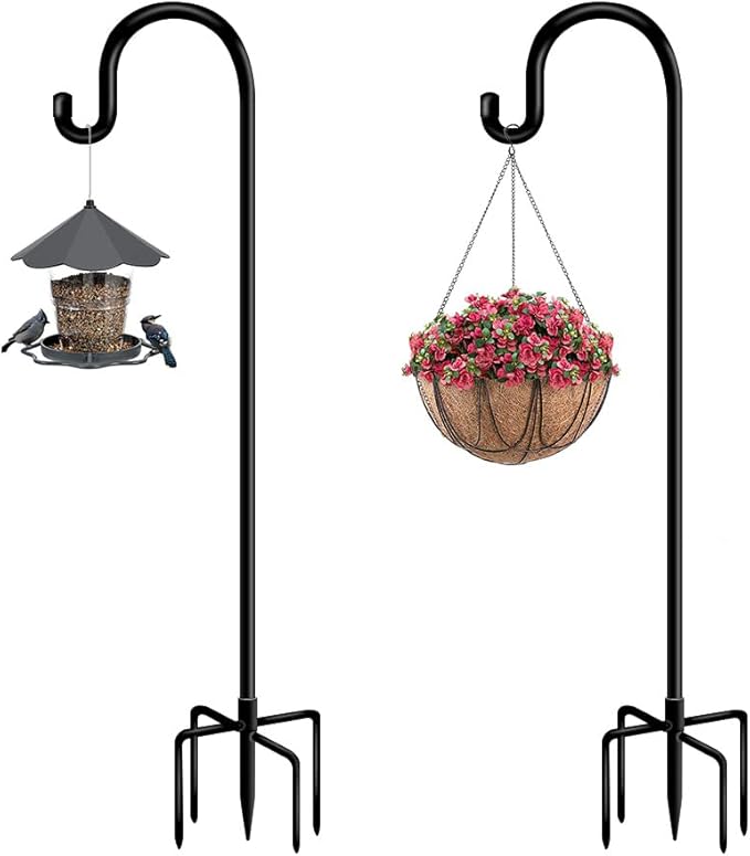 Shepherds Hooks for Outdoor Bird Feeder Poles 76inch, Heavy Duty Hummingbird Feeder Hanger for Hanging Plants Basket, Adjustable Wind Chimes Stand, 2 pcs