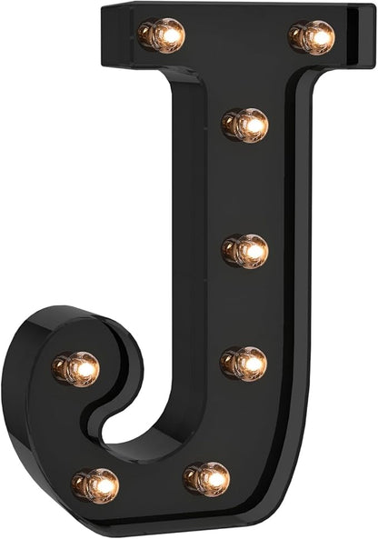 Foaky Black LED Letter Lights for Room Decor - Bedroom Wall Decor, Alphabet Lights for Home, Wedding, Party - Battery Operated （J）