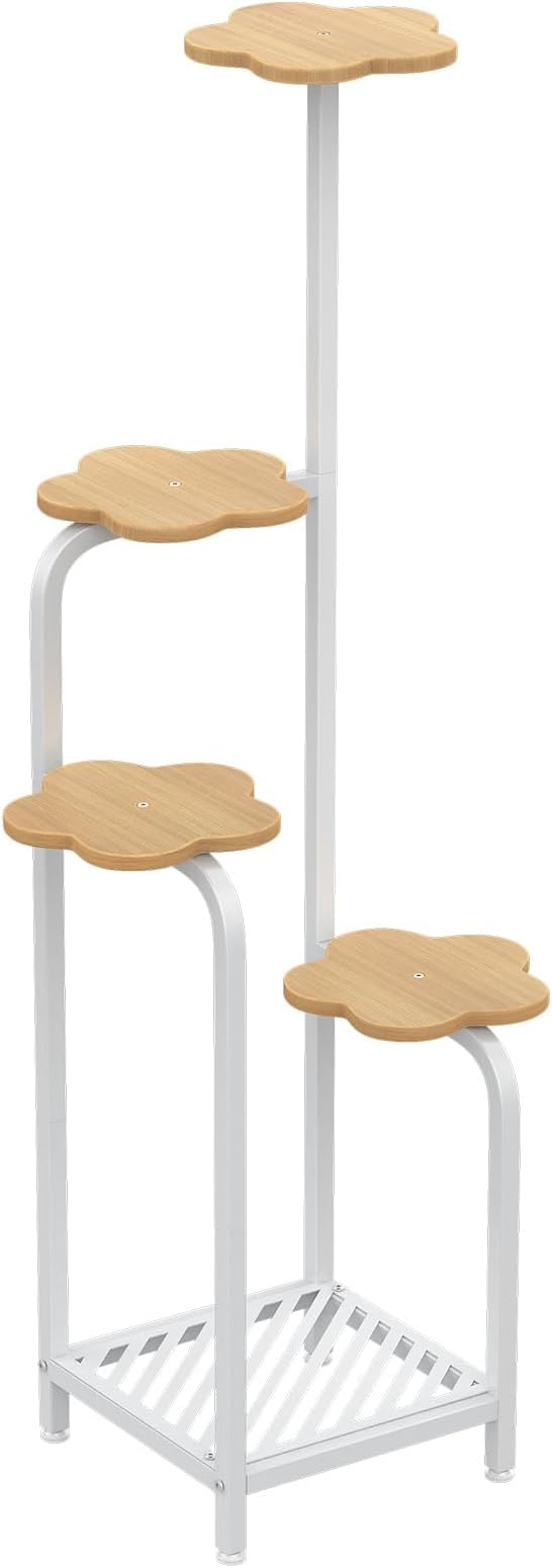 TOSKING 5 Tier Plant Stand Indoor 48''H Tall ,Heavy Duty Plant Shelf , Corner Shelf Flower Pot Stand for Outdoor Plant Stand for Living Room Balcony Garden Patio Bedroom (White and Wood)