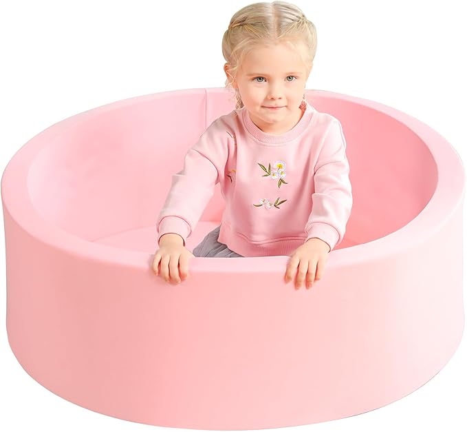 TRENDBOX Memory Foam Sponge Indoor Round Ball Pit (NO Balls) for Toddler Children (Light Pink)