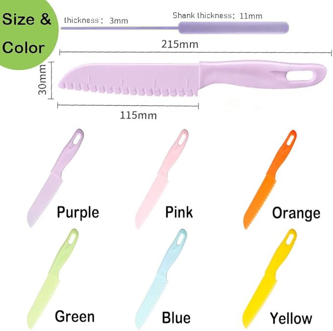 6 Pieces Plastic Kid Kitchen Knife Set, Reusable Nylon Chef Knife Children's Safe Cooking Knives for Baking, Fruit, Bread, Cake, Lettuce Knife, Salad Knife