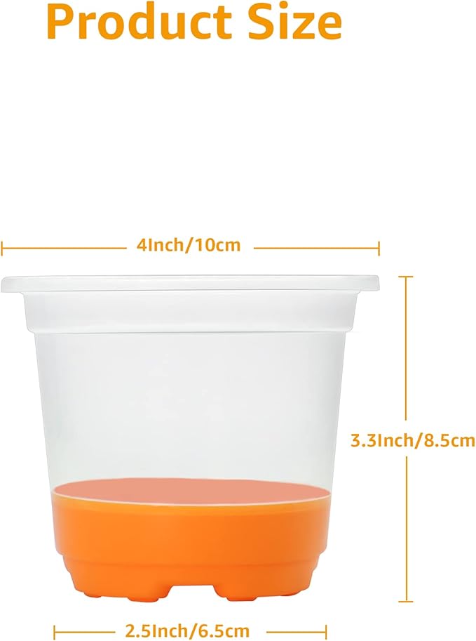 MIXC 30 Packs 4" Reinforced Clear Nursery Pots with Silicone Base for Easy Transplant, Transparent Plastic Plant Pot Reusable Seedling Pots Seed Starter Pots Flower Pot, Orange