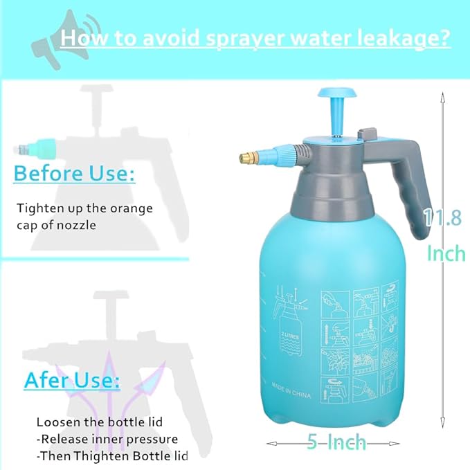 MRPAPA Garden Pressure Sprayer, 2 Liter/4.5 Pints, Handheld Pressure Plant Spritzer, Set of 2,Blue