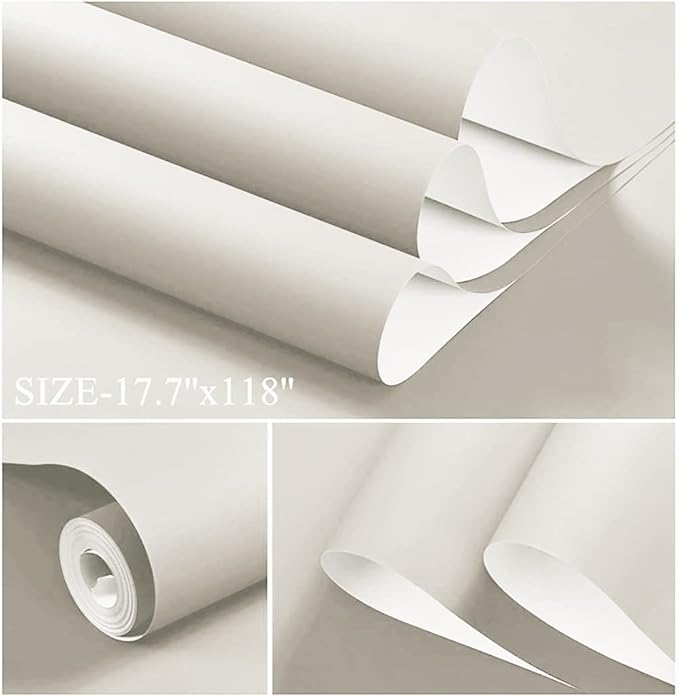 Dimoon 394''x17.7'' White Peel and Stick Wallpaper Contact Paper Modern Self Adhesive Wall Paper Removable Renter Friendly Textured Solid Color Shelf Cabinet Vinyl Roll (394''x17.7'',Off-White)