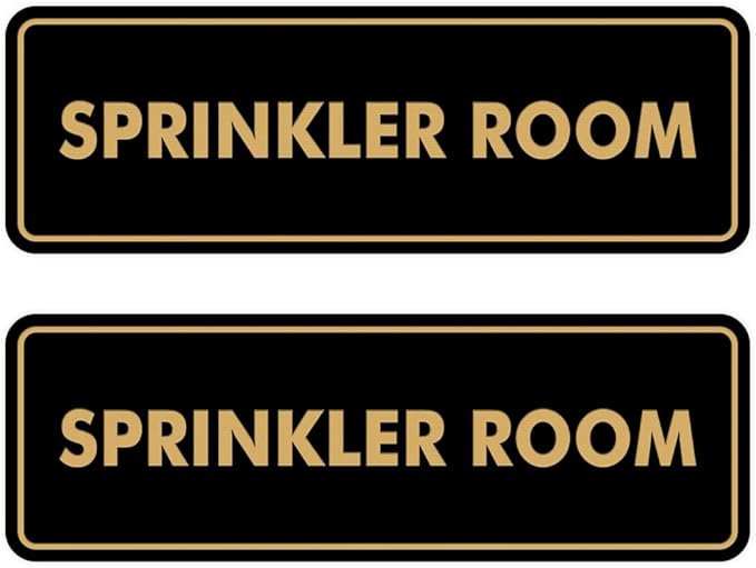 Signs ByLITA Standard Sprinkler Room Sign (Black Gold) - Large 2 Pack