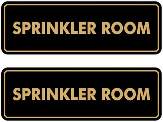 Signs ByLITA Standard Sprinkler Room Sign (Black Gold) - Large 2 Pack