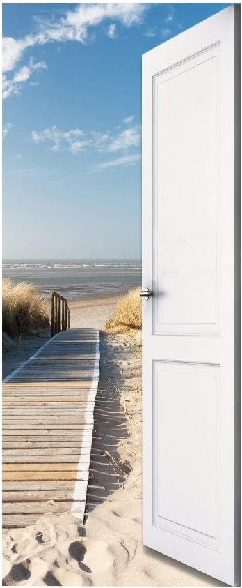 3D Door Wallpaper Self-Adhesive Door Poster - Beach Street - Door Film Photo Wallpaper Premium PVC Waterproof Door Sticker Wall Sticker for Bedroom Living Room Door Decoration Stickers 95 x 215 cm