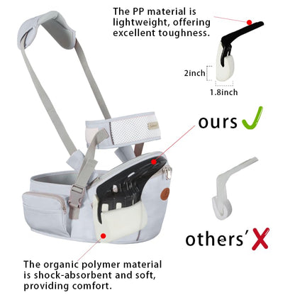 Baby Hip Seat Carrier Baby Waist Stool for Child Infant Toddler with Adjustable Strap Buckle Pocket Soft Inner Huge Storage (Grey)