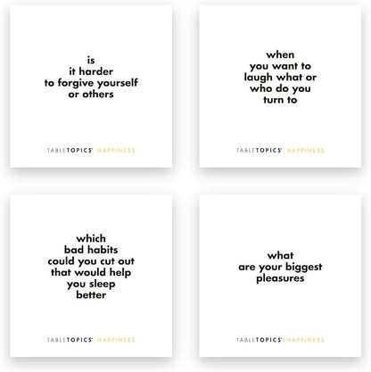 TableTopics Happiness Question Card Game - 135 Conversation Starter Cards with Tips, Ideas, & Quotes to Spark Meaningful Discussions with Adults at Dinner Parties, Girls’ Nights, and More