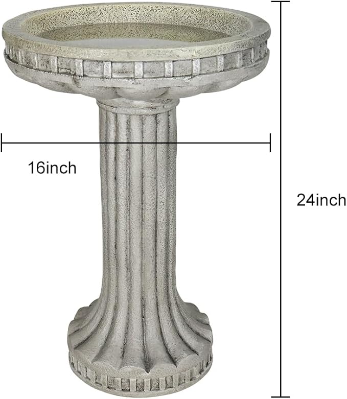 SKYFIRE 24 Inch Height Outdoor Bird Bath - Fibre Reinforced Concrete Large Bird Bath Stylish with Modern Pedestal for Garden, Patio, Lawn, Backyard - 16”W X 24”H Contemporary Birdbaths & Supports