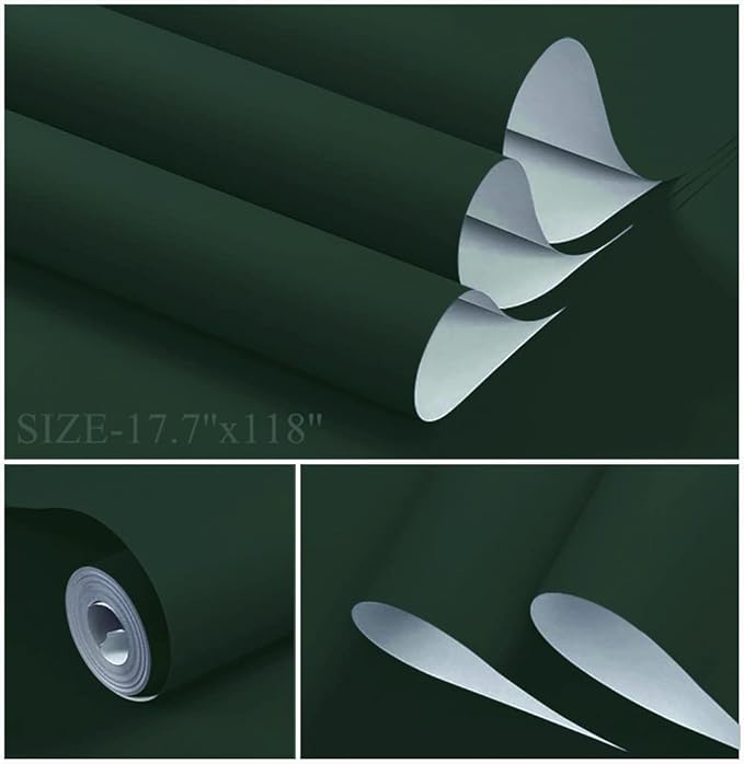 Dimoon 236''x17.7'' Dark Green Peel and Stick Wallpaper Contact Paper Modern Self Adhesive Wall Paper Removable Renter Friendly Textured Solid Color Cabinet Vinyl Roll (236''x17.7'',Emerald Dark)